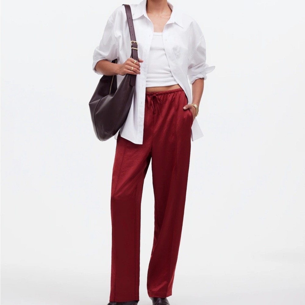 Madewell Red Trousers High-Waisted Pleated